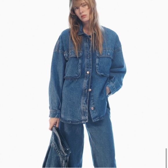 ZARA PATCH POCKET DENIM OVERSHIRT - Picture 7 of 9